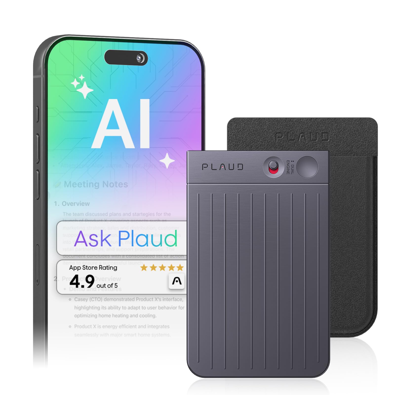 Plaud Note AI Voice Recorder Transcribe & Summarize, Black, Non-Pro Version | AI