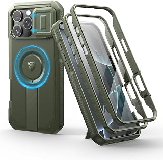 Dexnor for iPhone 16 Pro Max Case with Slide Camera Cover&Adjustable Kickstand&Built-in Screen Protector,Compatible With MagSafe Shockproof Bumper Cases Heavy-duty Magnetic Protective Cover,Army Green