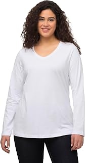 Ulla Popken Women's Plus Size Slim Fit V-Neck Long Sleeve T-Shirt 719505