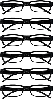 OPULIZE Ace Reading Glasses 6 Pack Classic Everyday Narrow Frame Scratch Resistant Spring Hinges Black Mens Womens RRRRRR32 +1.00
