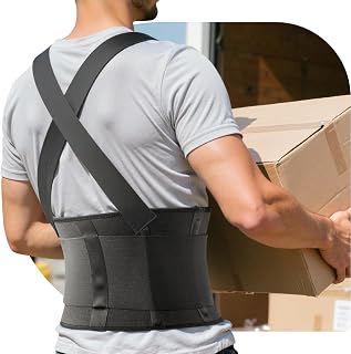 Work Back Brace for Men & Women, Adjustable Lower Back Support Belt | for Sciatica, Herniated Disc, Pain Relief, Moving Construction Warehouse Heavy Lifting Safety & Protection(Black, Large)