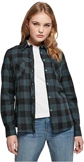 Urban Classics Plaid Shirt Women Turnup Women Flannel Shirt Black/Red Regular