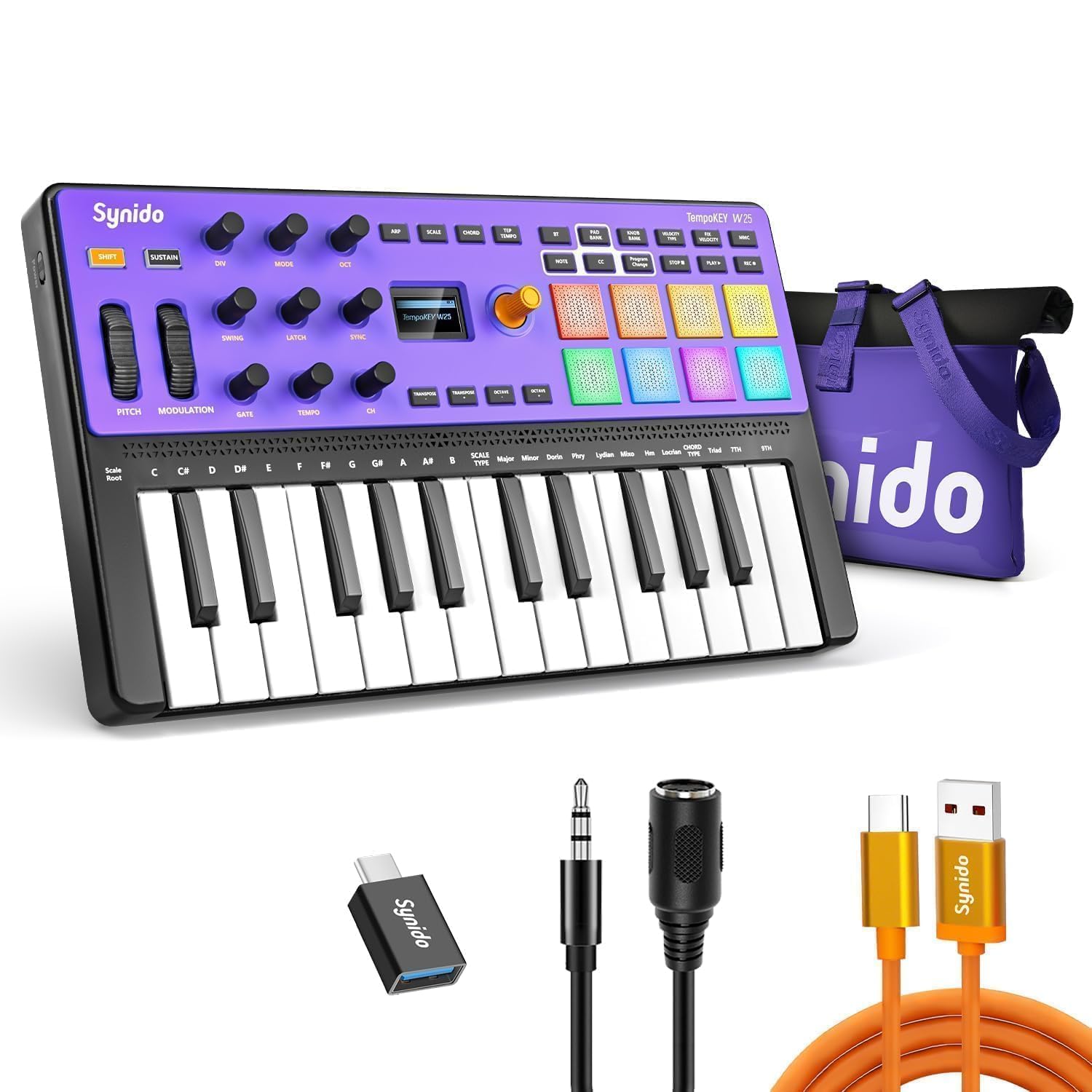 Synido Wireless 25 Keys USB MIDI Keyboard Controller Rechargeable with 8 Drum Pa