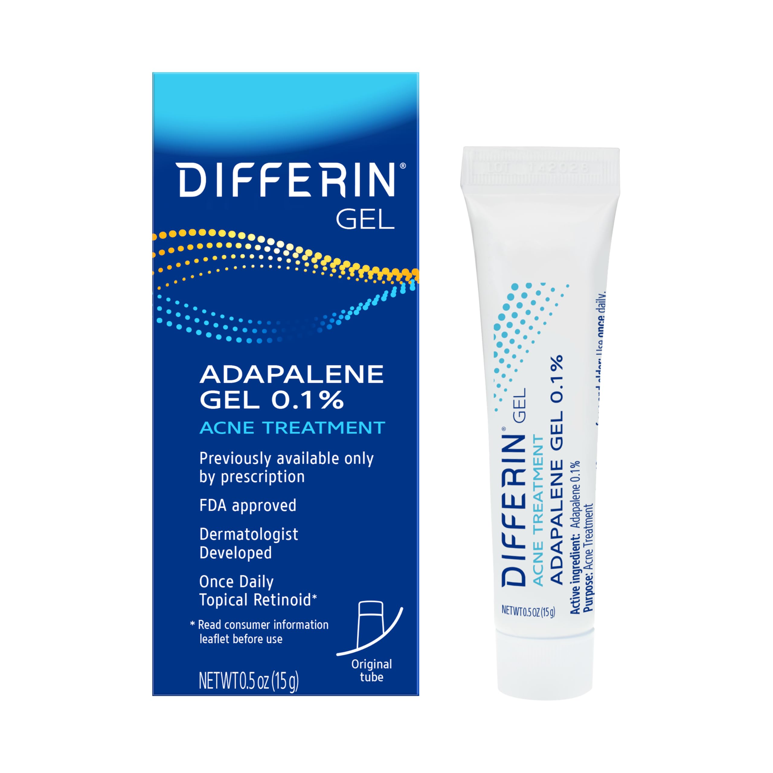 Differin Acne Retinoid Treatment Gel, 0.1% Adapalene, 15g Tube | Over-The-Counte