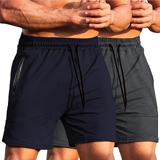 COOFANDY Mens Gym Workout Shorts - Fitted Weight Lifting Shorts with Zipper Pockets