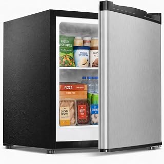Kismile 1.1 Cu.ft Upright Mini Freezer for Dorms Apartment, Stainless Steel | Freestanding Small Freezer only, Removable Shelf, Reversible Door, 7-Level Adjustable Thermostat, Low Noise & Energy Saving