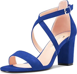 Castamere Women's Chunky Block High Heel Open Toe Sandals Cross Strap Buckle Wedding Sexy Dress Shoes