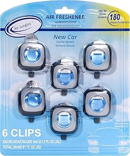 Air Jungles New Car Scent Car Air Freshener Vent Clip 6 Ct, Long Lasting | Up to 180 Days, Natural Essential Oil, Car Fragrance Accessories for Women and Men, Odor Eliminator, 4 mL Each