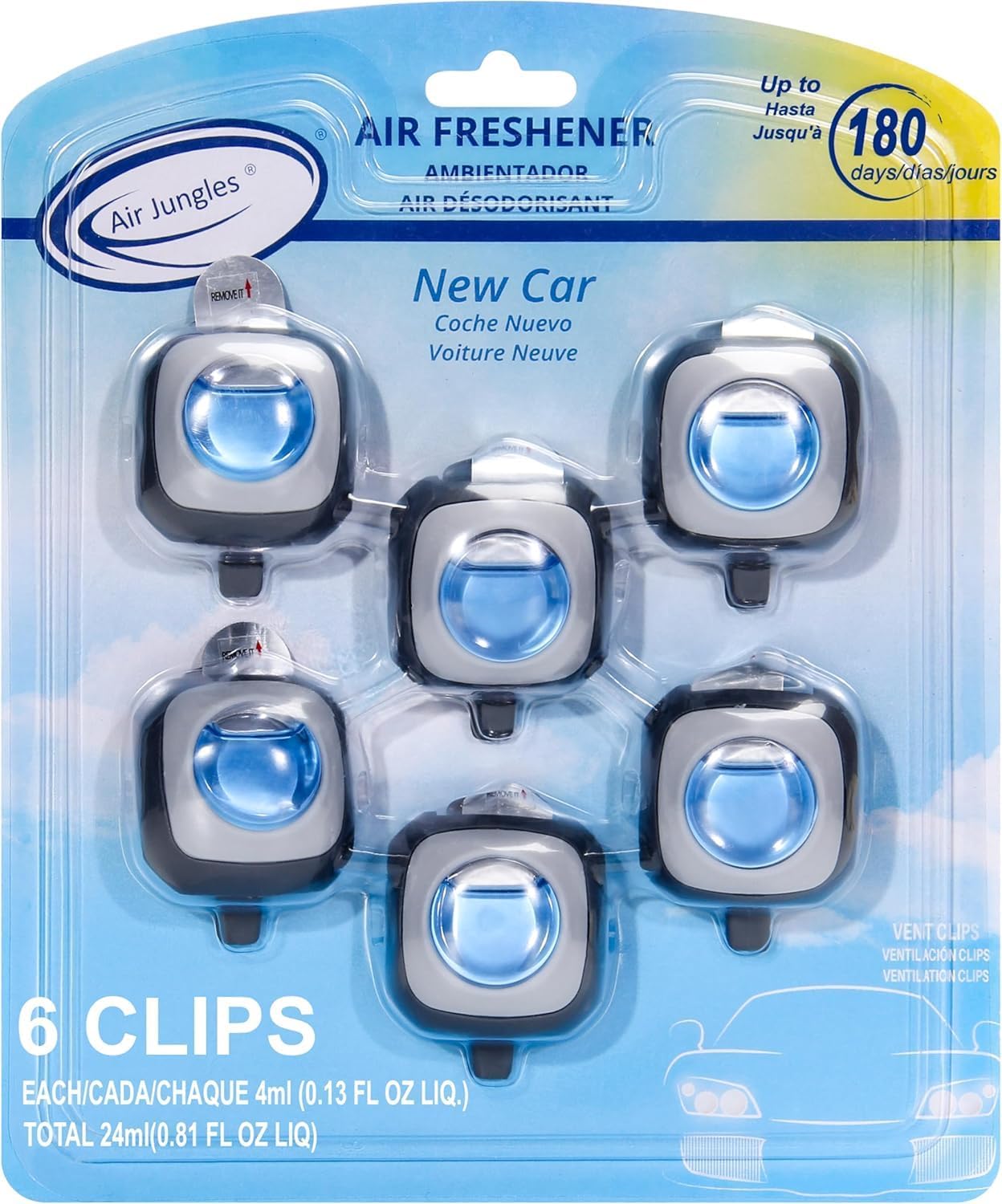 Air Jungles New Car Scent Car Air Freshener Vent Clip 6 Ct, Long Lasting | Up to