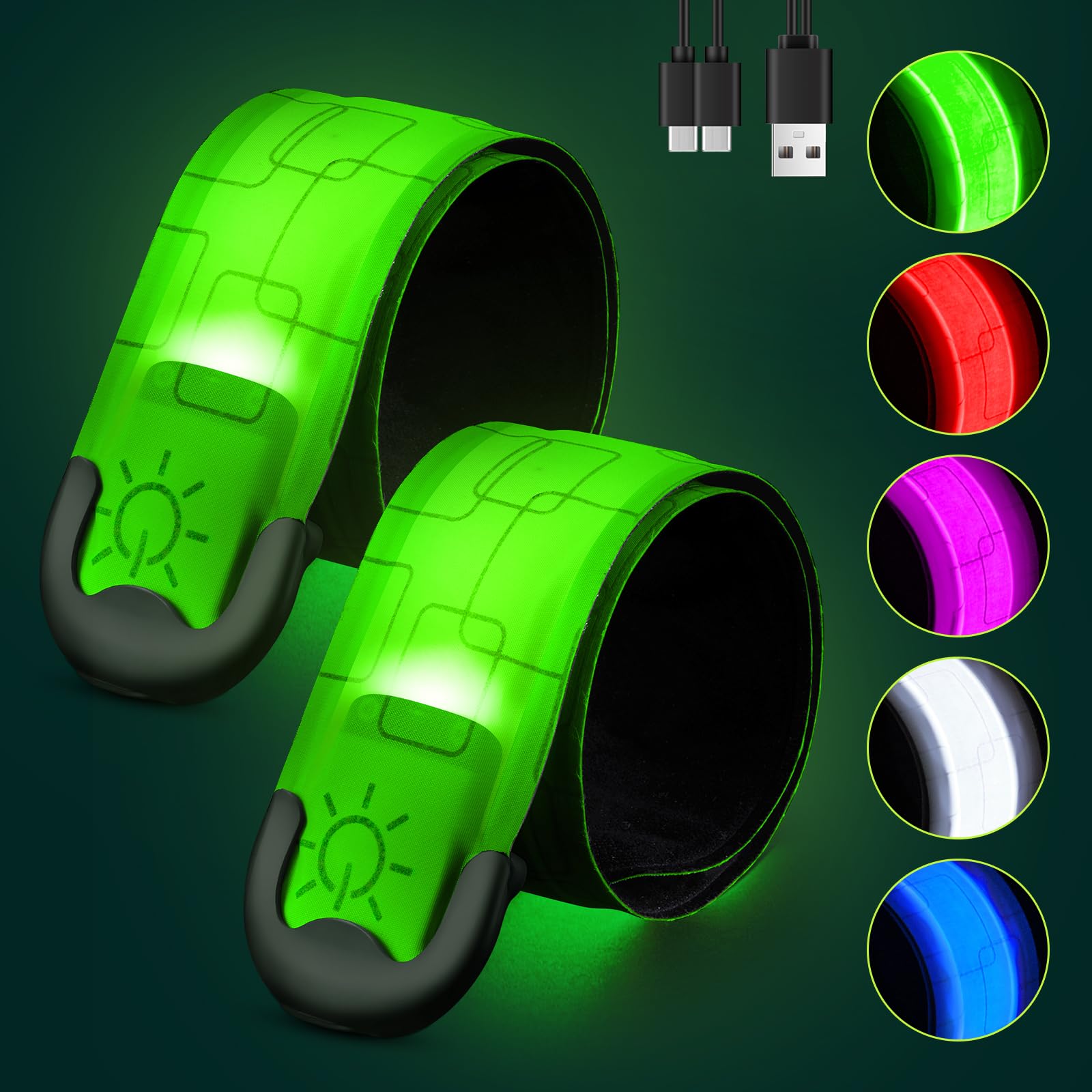 Fitense LED Arm Bands 2 Pack, 5 Colors & 3 Modes Running Lights for Runners | 10
