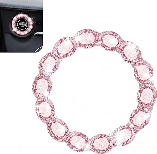 Pumruny Rhinestone Bling Car Start Button Ring, Sparkling Luxury Crystal Car Engine Start Stop Trim Sticker, Diamond Auto Ignition Key Knob Decor Sticker for Women Cars Interior (Pink)