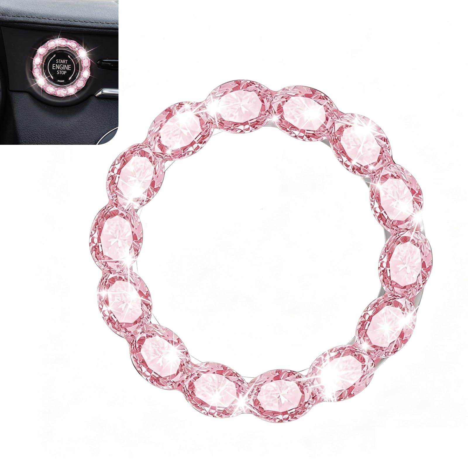 Pumruny Rhinestone Bling Car Start Button Ring, Sparkling Luxury Crystal Car Eng