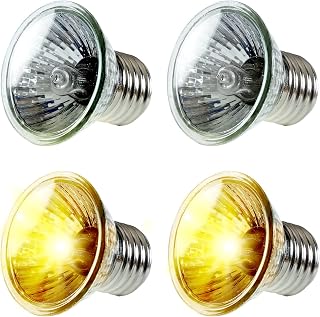 PewinGo 4 Pack 50W UVA UVB Heat Lamp Bulbs for Reptiles, Heating Emitter Bulbs for Amphibian, Terrariums, Cages, for Tortoise, Snake, Frog, Lizard, Chameleon, Hermit Crab, Cockatoo. Halogen, Orange