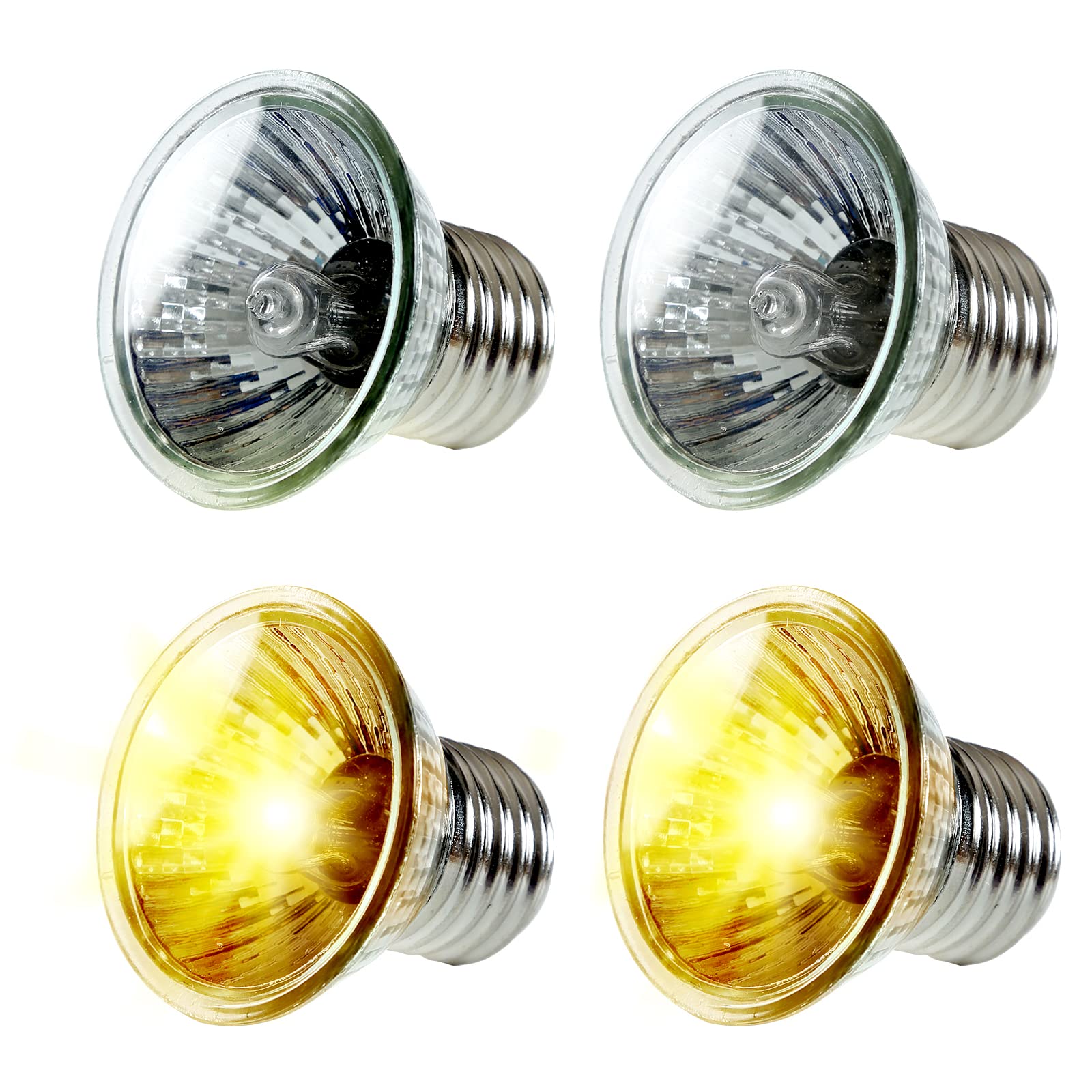 PewinGo 4 Pack 50W UVA UVB Heat Lamp Bulbs for Reptiles, Heating Emitter Bulbs f