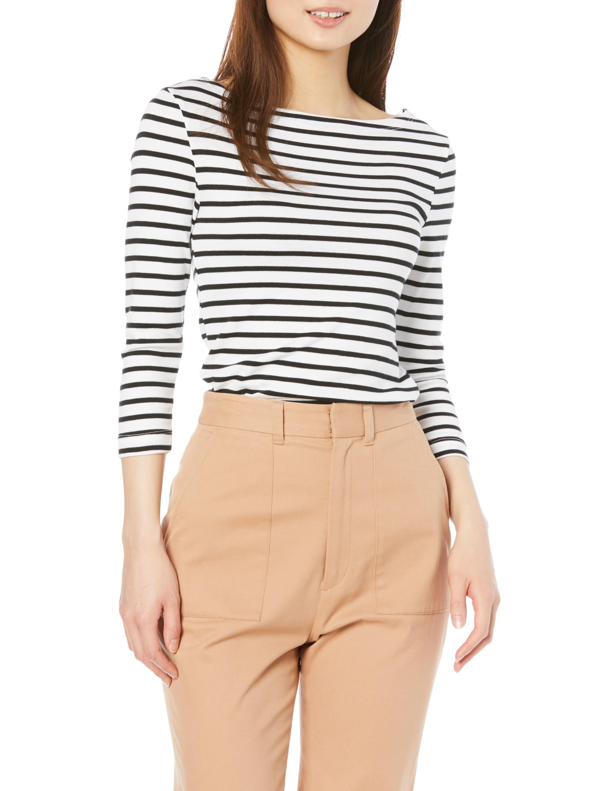 Amazon Essentials Women's Boat Neck Slim Fit 3/4 Sleeve T-Shirt