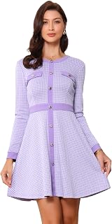 Allegra K Women's Houndstooth Plaid A-Line Elegant Business Work Dress