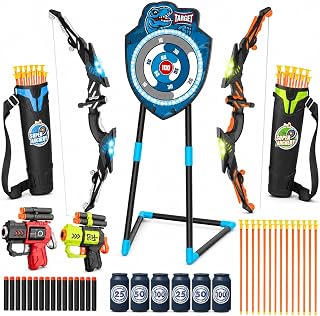 LED Archery Set for Kids 4-12 Years - Includes Bow & Arrows, Standing Target - Outdoor Sports Toy for Boys & Girls (Blue/Green)
