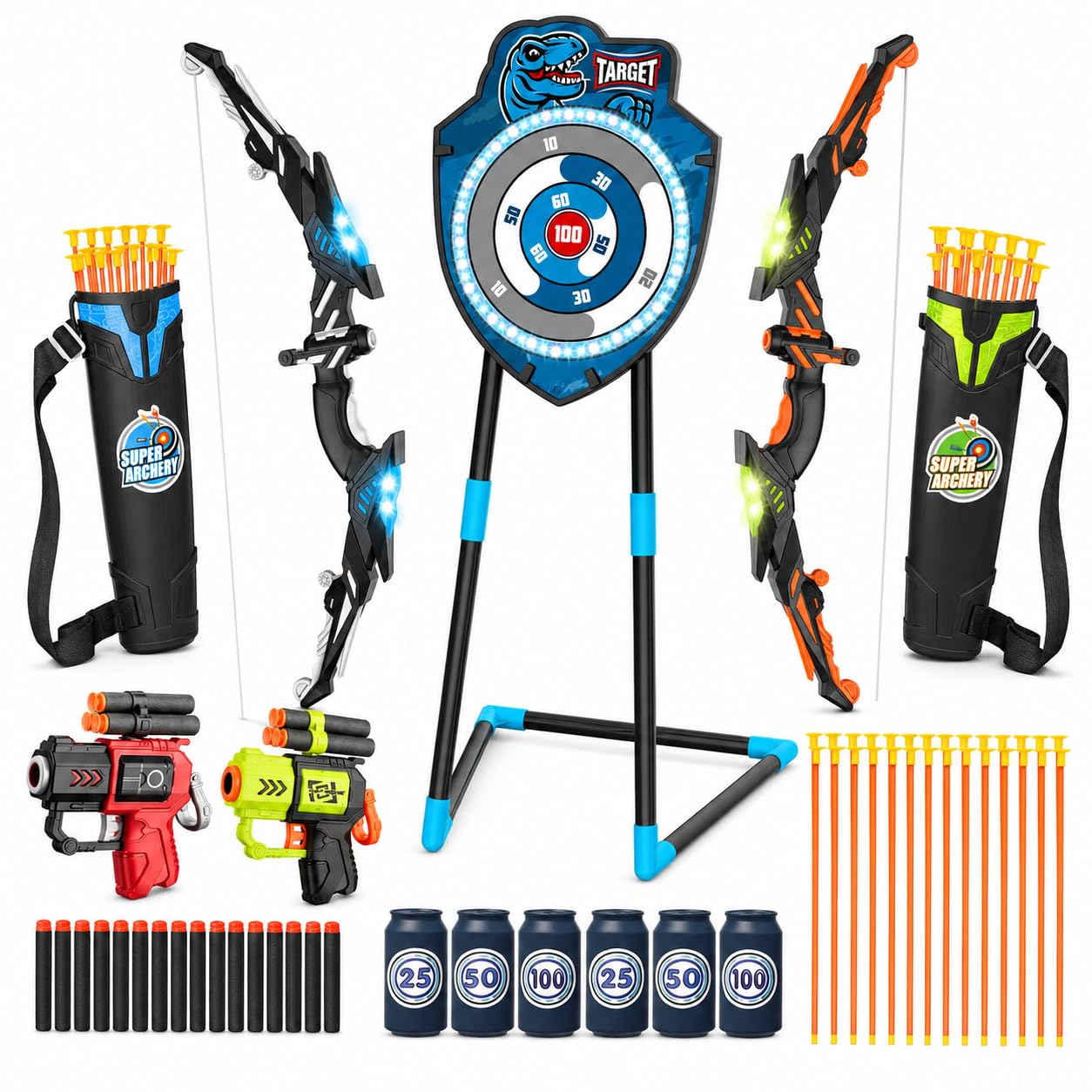 LED Archery Set for Kids 4-12 Years - Includes Bow & Arrows, Standing Target - O