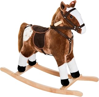 Qaba Kids Rocking Horse Plush for Boys Girls with Realistic Sounds Brown | Ride On Toy, Toddler Rocker, Gifts