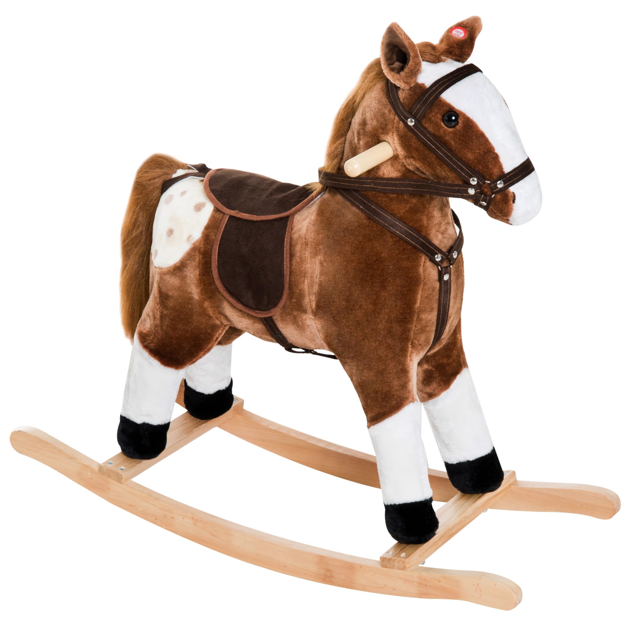 Qaba Kids Rocking Horse Plush for Boys Girls with Realistic Sounds Brown | Ride 