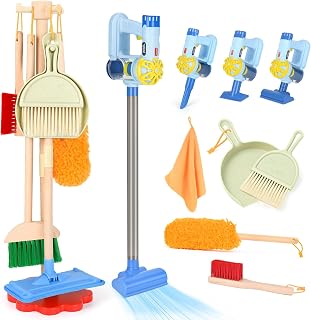 Wooden Toddler Cleaning Set - 11Pcs Kids Cleaning Toy Set with Kids Vacuum | 3-in-1 Toddler Vacuum Toy that Works, Montessori Cleaning Toys with Broom and Mop Set for Toddlers Girls Boys Age 3-7