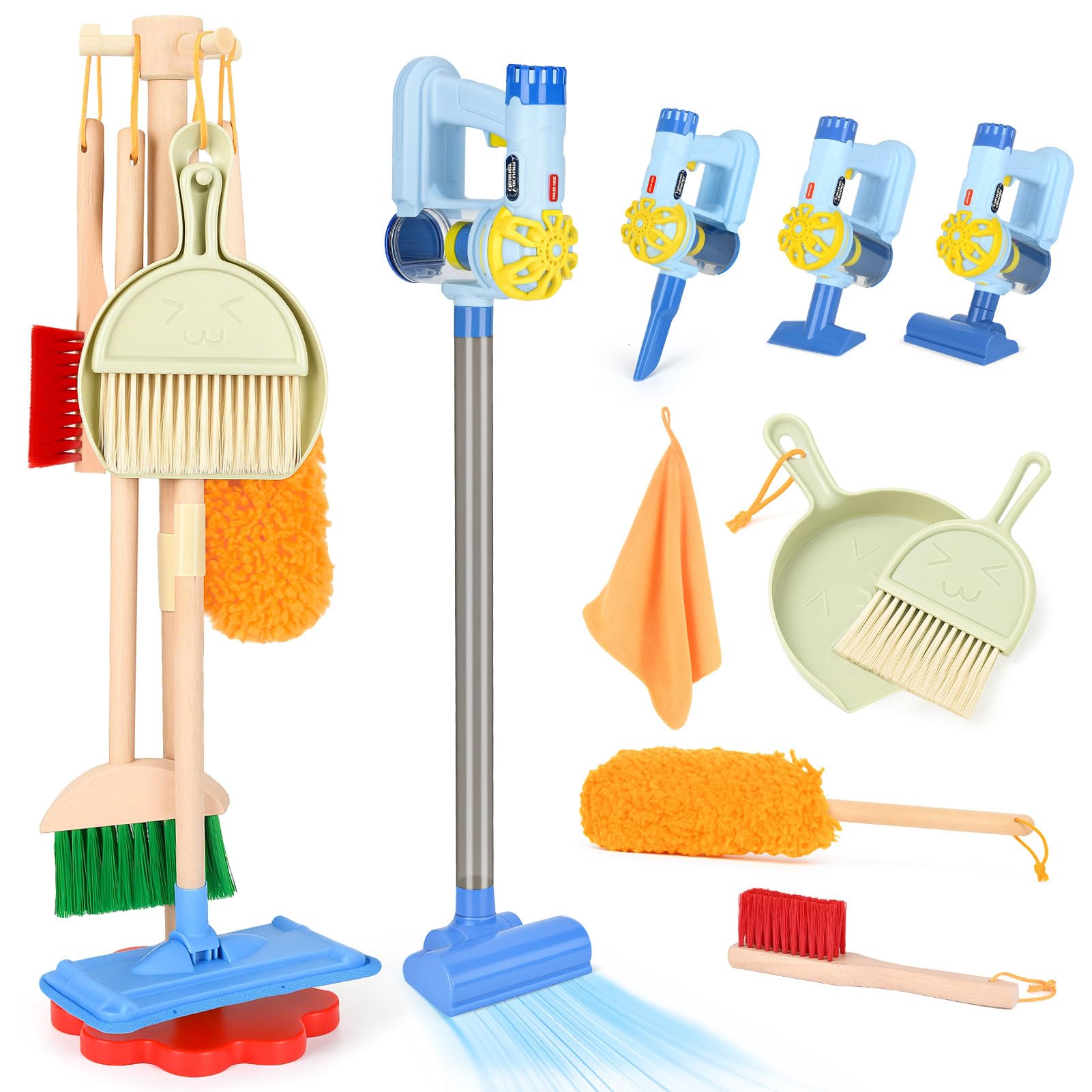 Wooden Toddler Cleaning Set - 11Pcs Kids Cleaning Toy Set with Kids Vacuum | 3-i