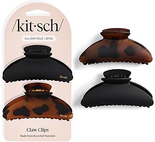 Kitsch Medium Hair Clips for Women - Black and Tort, 2pcs | Strong Hold Claw Clips – Great for Updo, Half Up Hairstyle – Daily Hair Accessories