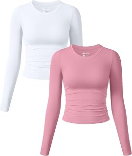 OQQ Womens 2 Piece Shirts Long Sleeve Crew Neck Tops