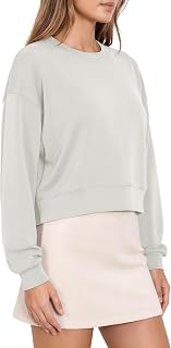 ODODOS Modal Soft Long Sleeve Cropped Sweatshirts for Women Oversized Crew Neck Pullover Crop Top
