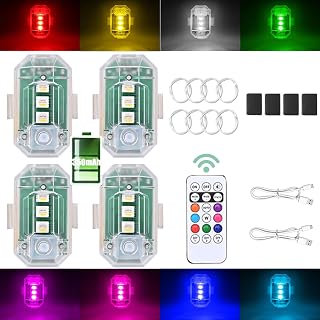 4PCS Wireless LED Strobe Lights with Remote Control 8-Color Warning Lights | Upgraded 350mAh Battery 3LED High Brightness Waterproof Anti-Collision Warning Lights for Car, Motorcycle, Drone, Truck, Bike