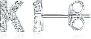 PAVOI Diamond Initial Stud Earrings for Women, White Gold, Size 1, Diamond
