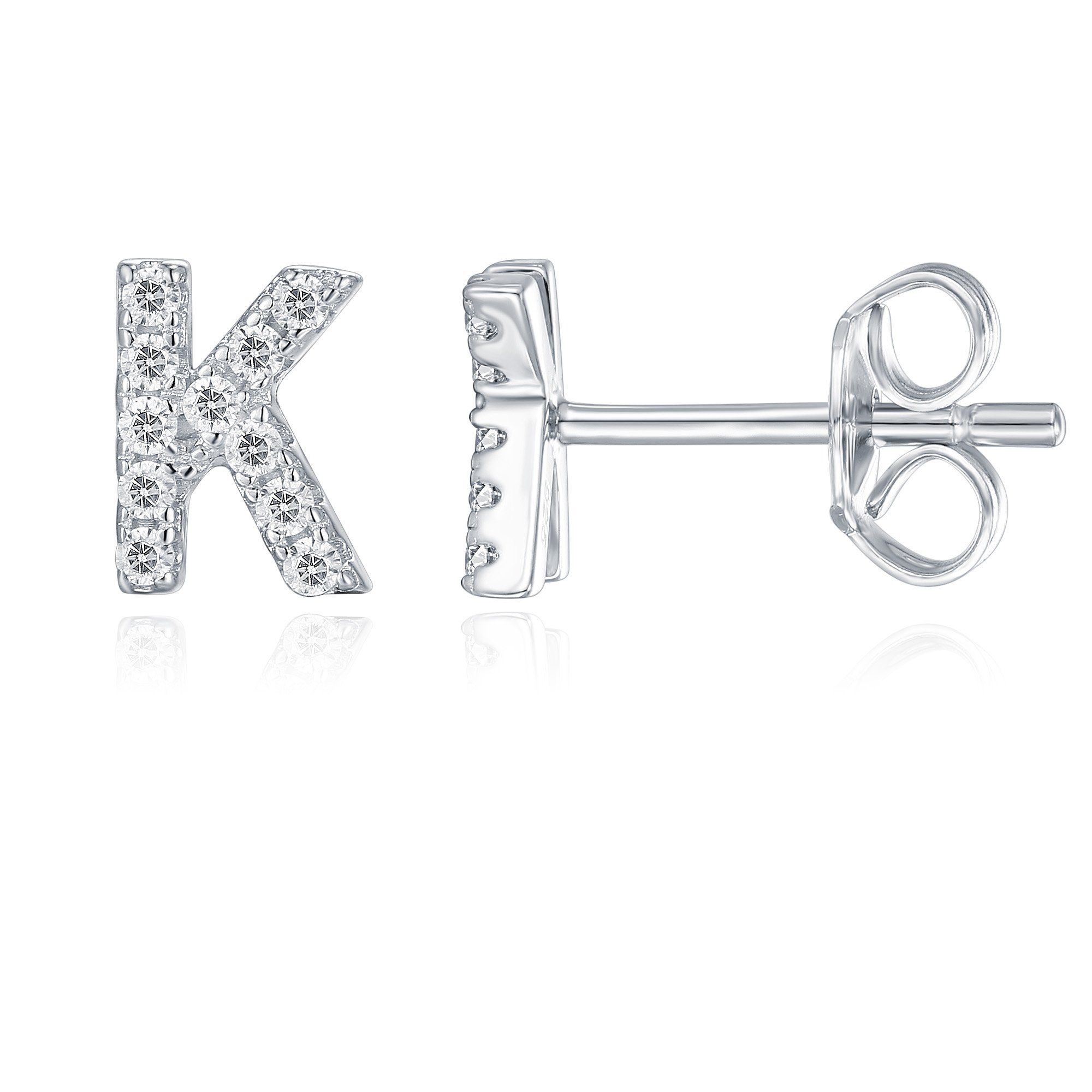 PAVOI Diamond Initial Stud Earrings for Women, White Gold, Size 1, Diamond