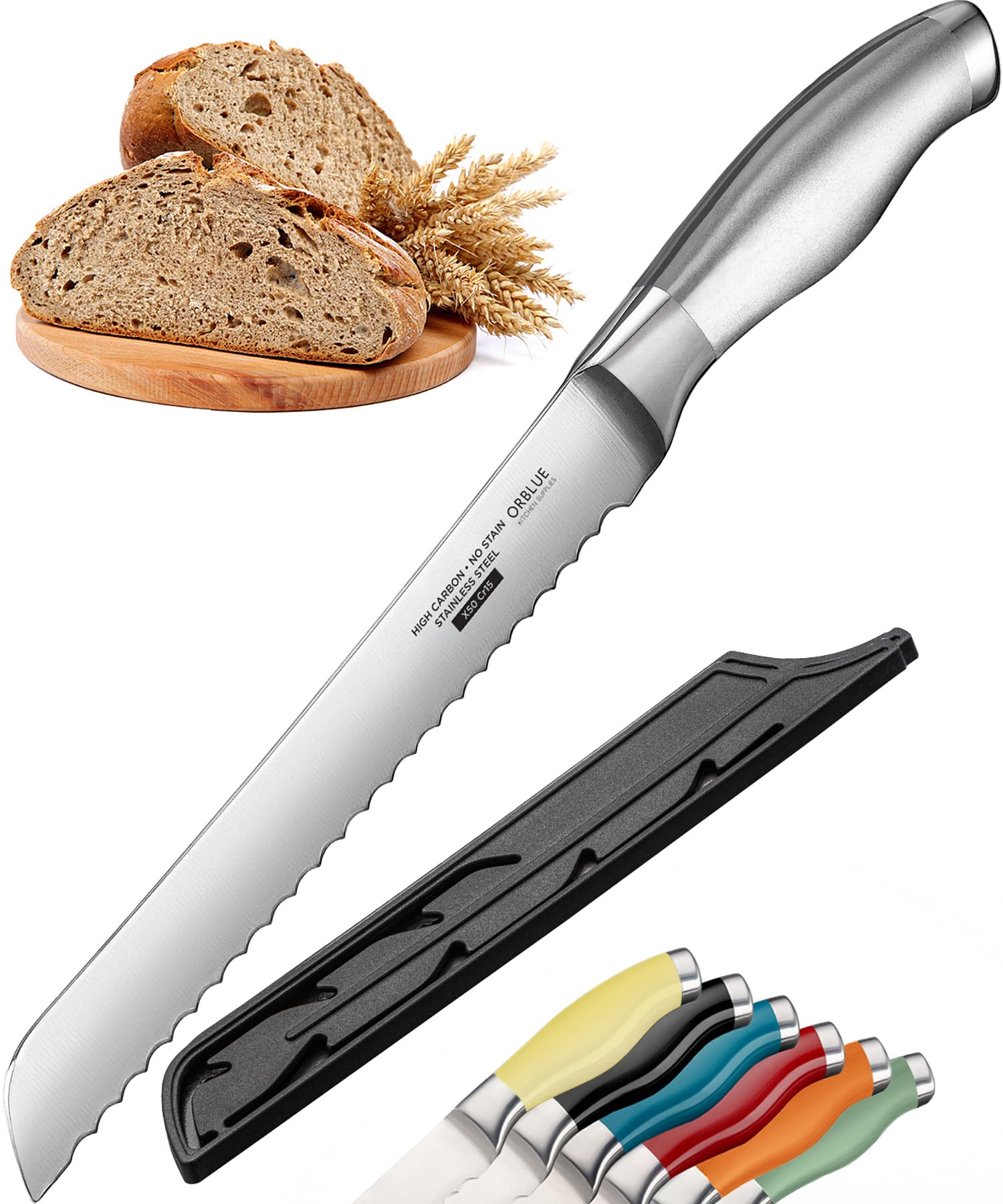 Orblue Serrated Bread Knife with Upgraded Stainless Steel Razor Sharp Wavy Edge 