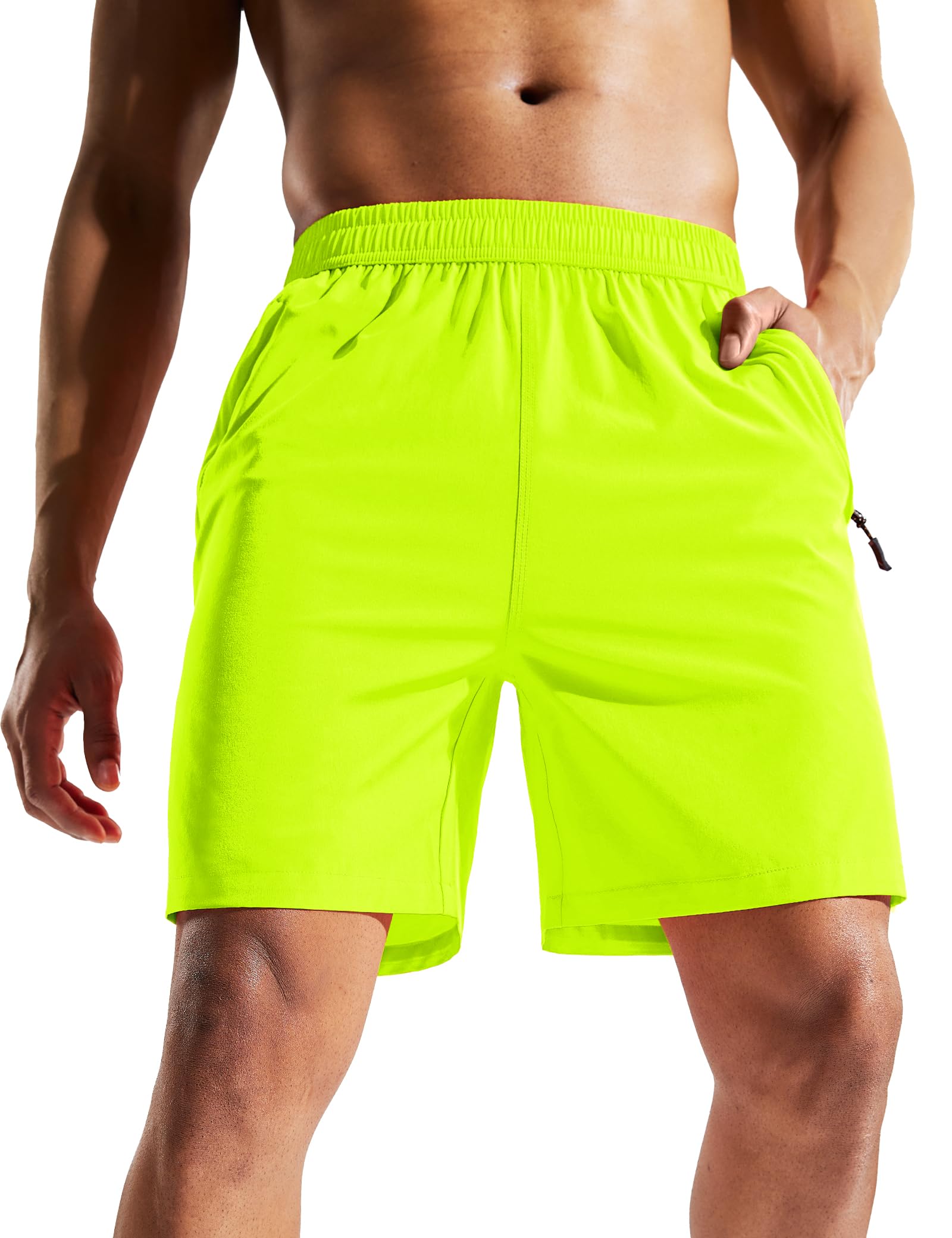 MIER Men's Quick Dry Running Shorts with Zip Pocket, Elastic Waist, Athletic Tra