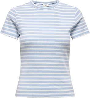 JDY JDYSOLAR Women's Basic Striped T-Shirt Round Neck Fashion Top