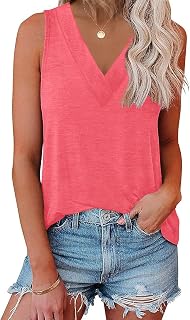 EyMuse Summer Sleeveless V Neck Tank Tops for Women Casual Basic Shirts Classic T Shirts Cute Fashion Clothes