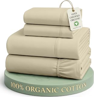 LANE LINEN 100% Organic Cotton Bed Sheets Full Size, Fully Elasticized Reinforsed Seams in Fitted Pocket, Machine Washable Naturally Cooling Full Sheet Deep Pocket Bedding- Linen