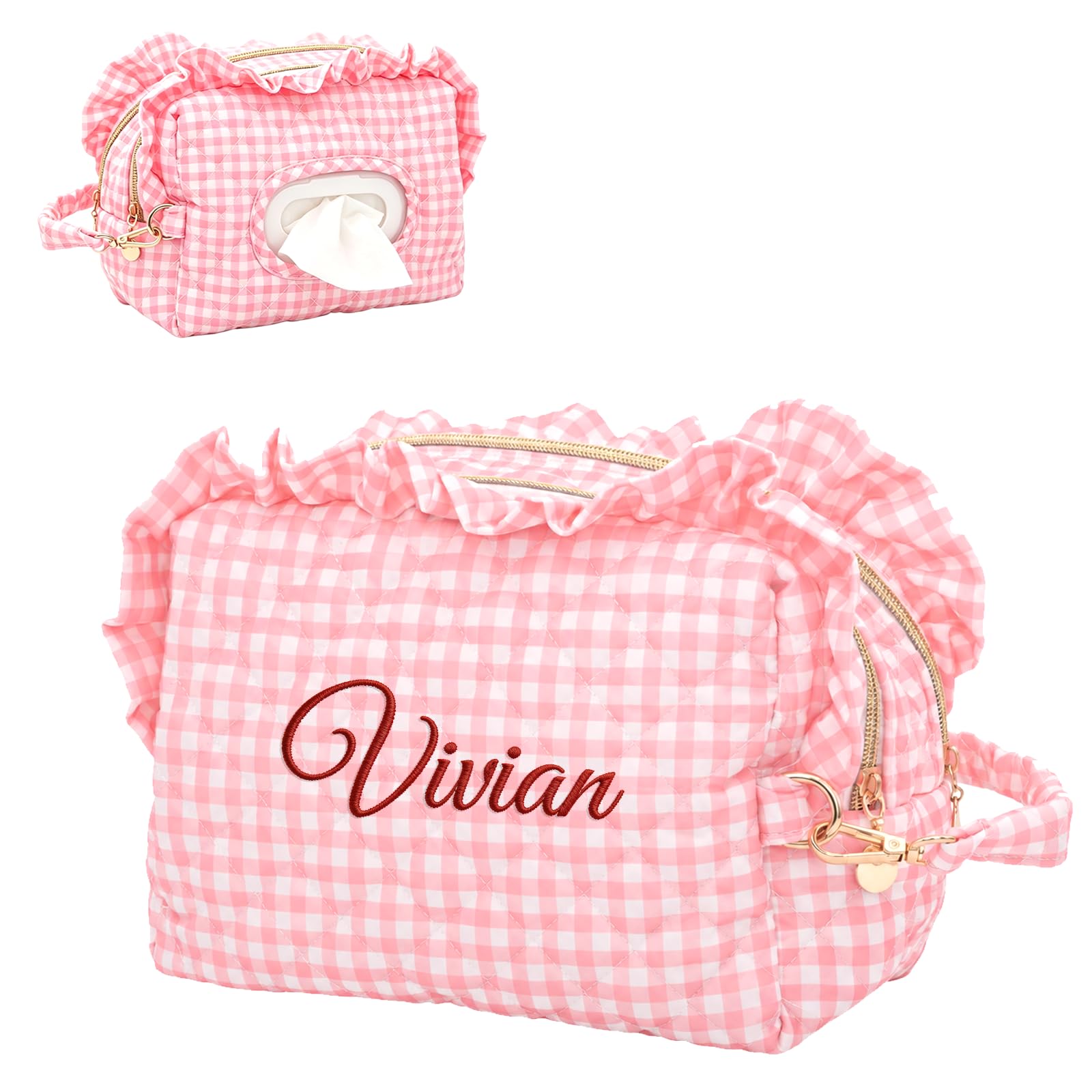 Personalized Quilted Wipes Holder, Custom Embroidered Name Diaper Clutch