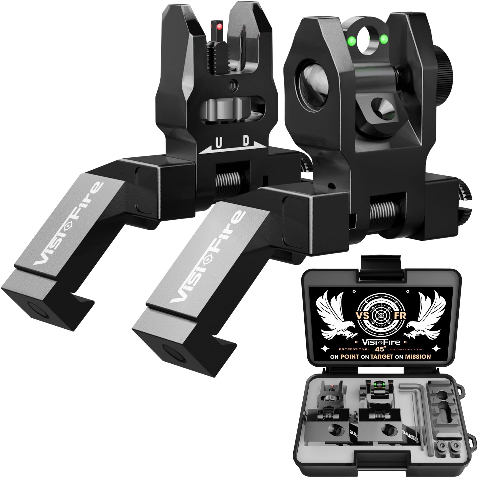 Visiofire 45 Degree Offset Iron Sights| Flip Up Fiber Optic Sights with Red Gree