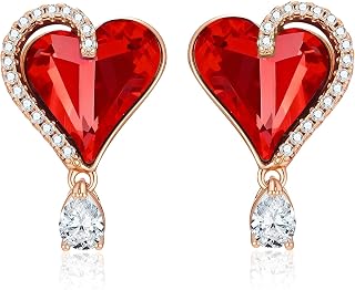 Austrian Crystal Heart Stud Earrings for Women Trendy Halo Drop Earrings 14K Gold Plated Hypoallergenic Jewelry