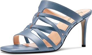 Aachcol Women's Medium Heel Open Heel Square Toe Sandals Slip-on Wedding Summer 8 cm Heels