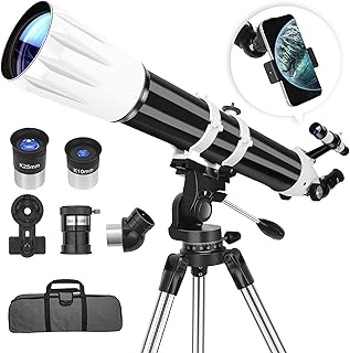 Hawkko 90mm Aperture 900mm Telescope for Adults High Powered - Professional Multi-Coated Refractor Telescope for Astronomy Beginners (36X-270X) with AZ Mount, Phone Adapter and Carry Bag