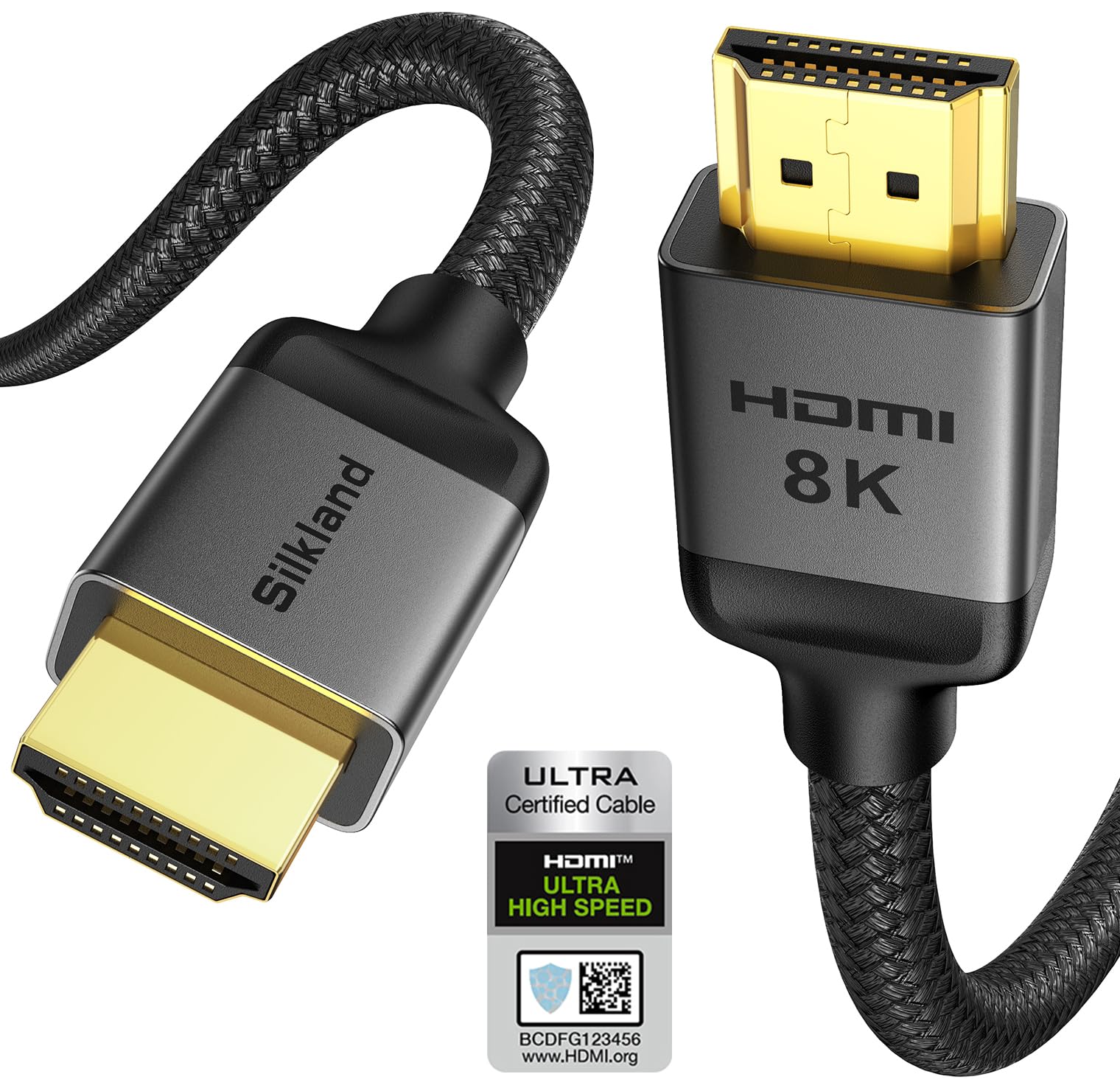 Silkland Certified HDMI 2.1 Cable Ultra High Speed 48Gbps Braided HDR 6.6FT | 4K