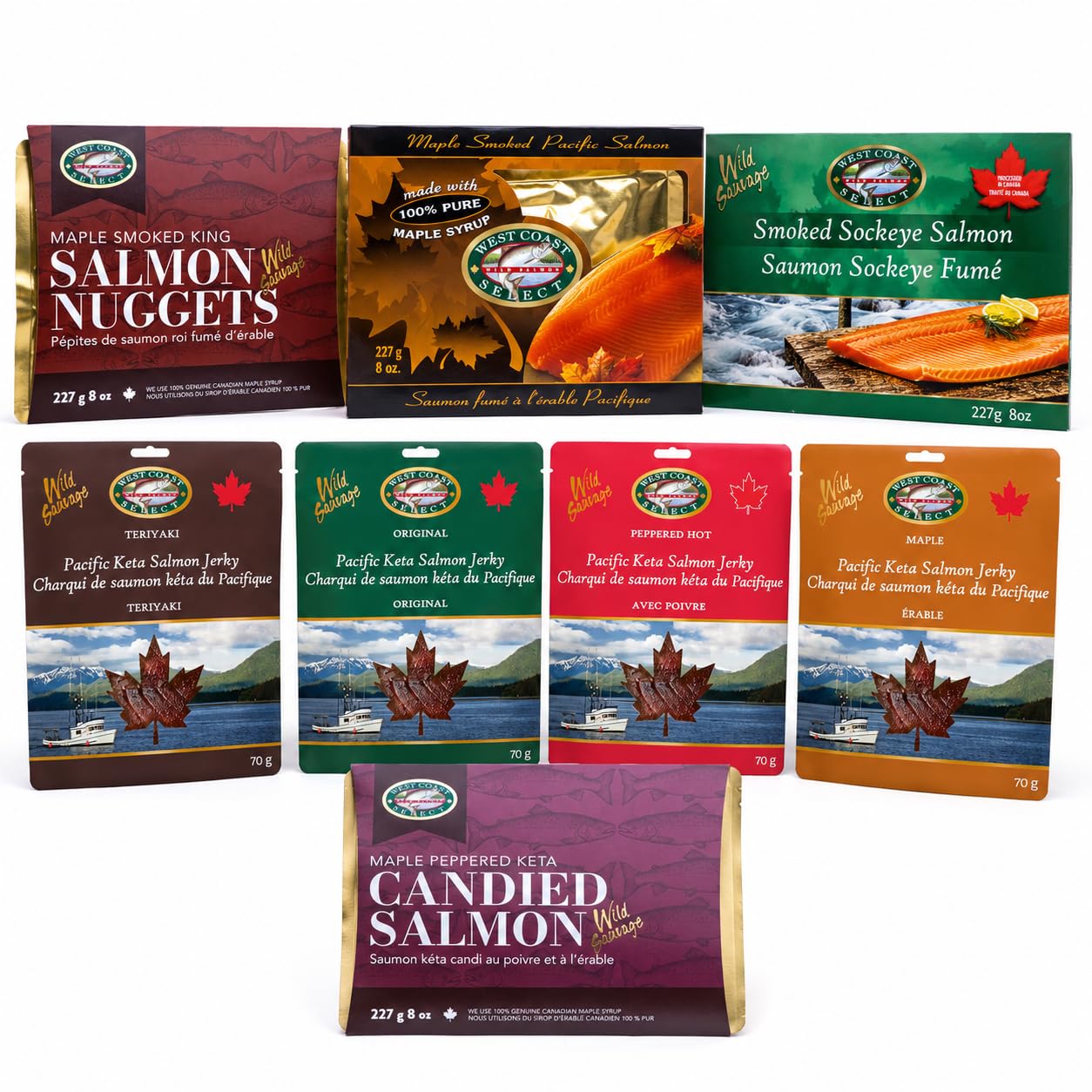 West Coast Select Ultimate Wild Salmon Gift Box | 8-Piece Smoked Jerky & Fillet 