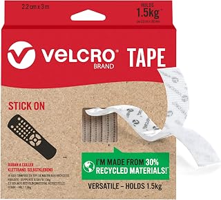 VELCRO Brand Eco Stick On Tape, Hook & Loop, Cut-to-Length, White 22mm x 3m