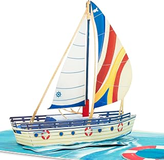POPWOW Sailboat Pop Up Card, 5x7 Inch 3D Greeting Card, Travel and New Adventure Design for Retirement, Birthday or Father’s Day, Dad, Grandfather, Boss, Includes Envelope & Note