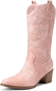 DREAM PAIRS Cowboy Boots for Women Western Cowboy Boots Embroidered Fashion Chunky Heel Mid Calf Boots