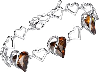 Leafael Infinity Love Heart Gift Bracelet for Women, Birthstone or Healing Stone Crystal, Silver Tone Birthday Jewelry for Her, Mom, and Wife, 7-inch Chain and 2-inch Extender