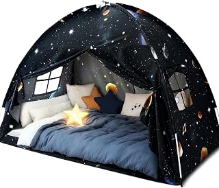 Twin Bed Toddler Canopy Tent, Kids Indoor Canopy Space Galaxy Sleep Tent | Twin Size Bed Tents Canopy Playhouse Privacy Blackout Bunk Floor Tents Indoor for Boys Girl Birthday, Christmas House Gift