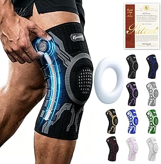Kuangmi Knob Knee Brace for Pain Relief, Knee Support with Patella Gel Pad & Side Stabilizers, Compression Knee Sleeve for Workout, Arthritis, Joint Pain, Meniscus Tear (Black,Right,Large,Single)